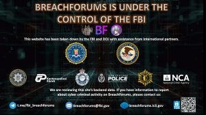 A screenshot of the homepage of the cybrecrime forum Breachforums, after the FBI seized in on May 15, 2024.