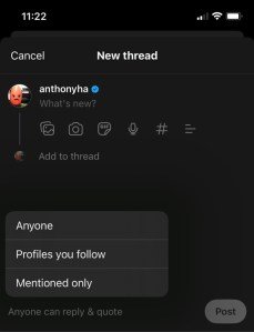 Screenshot of quote and reply controls in Threads